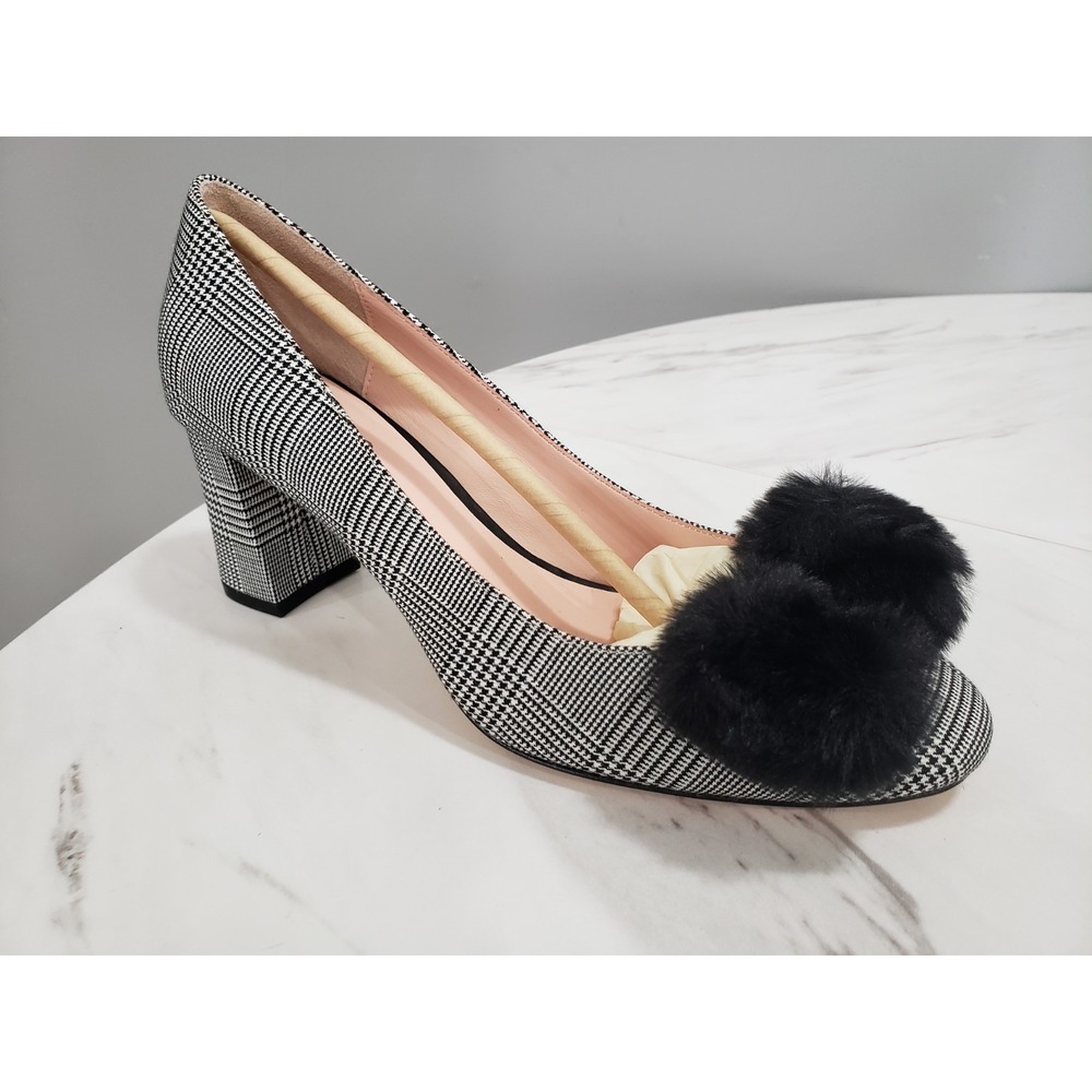 NEW NO BOX Kate Spade Prince Wales Carine Pumps‎ Block Heel Houndstooth Black